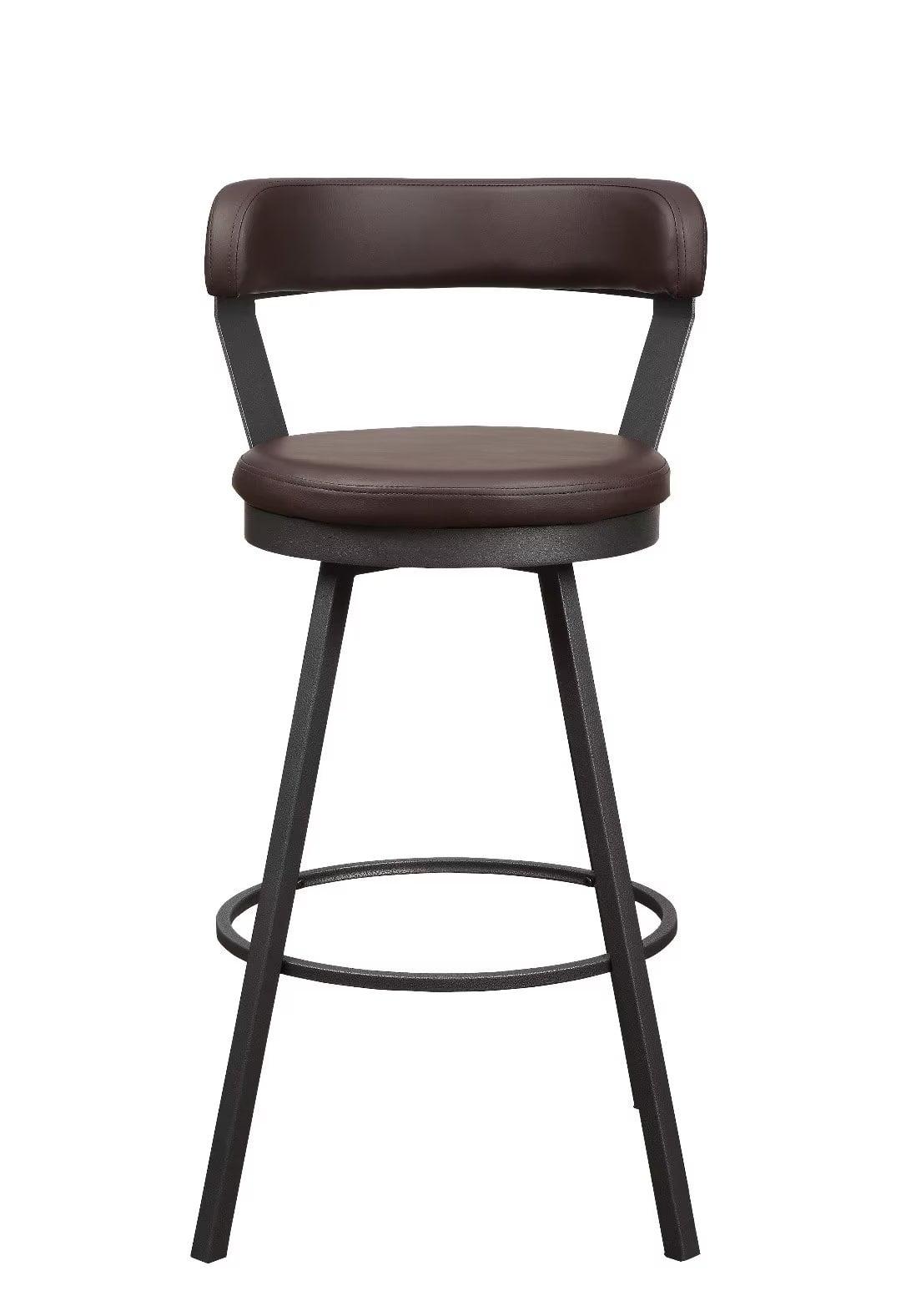 Industrial Brown Faux Leather Swivel Pub Stools, Set of 2