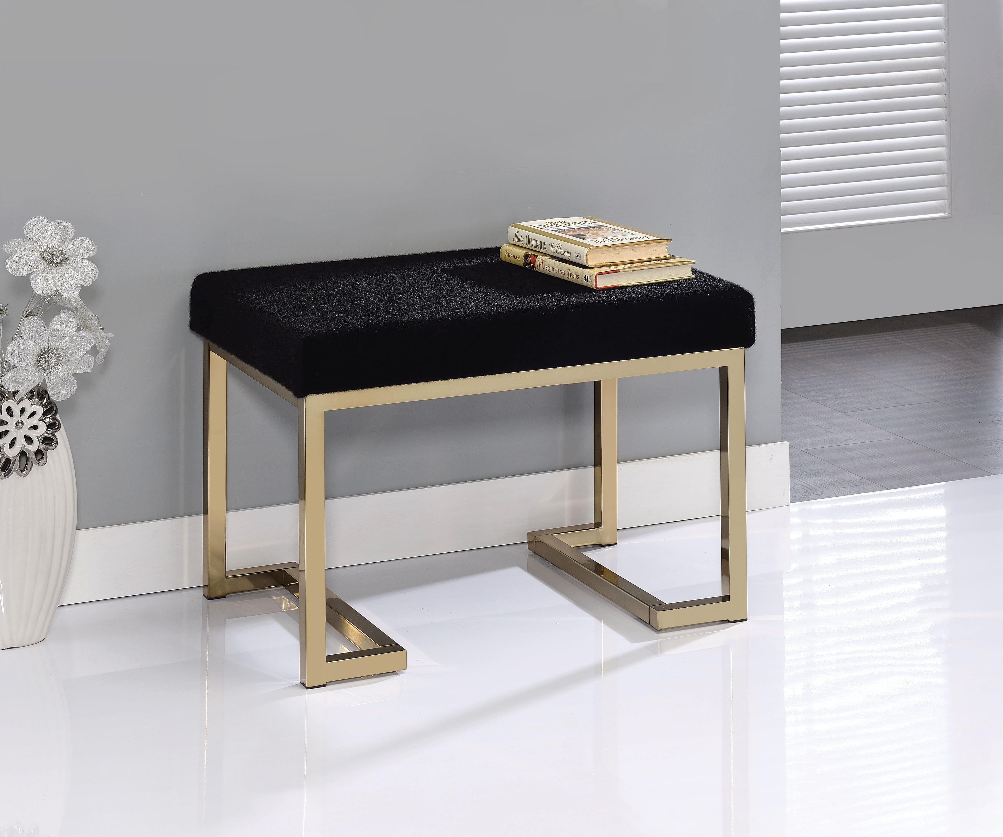 Champagne Gold & Black Fabric Padded Footstool