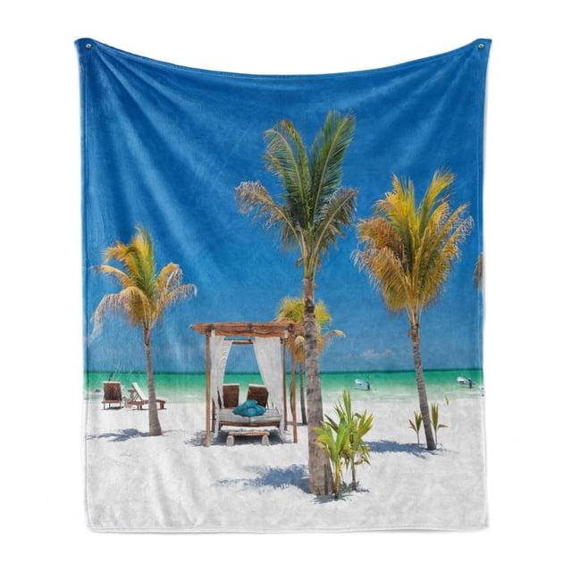 Ambesonne Ambesonne Beach Fleece Throw Blanket Ocean Coastline Holiday Multicolor