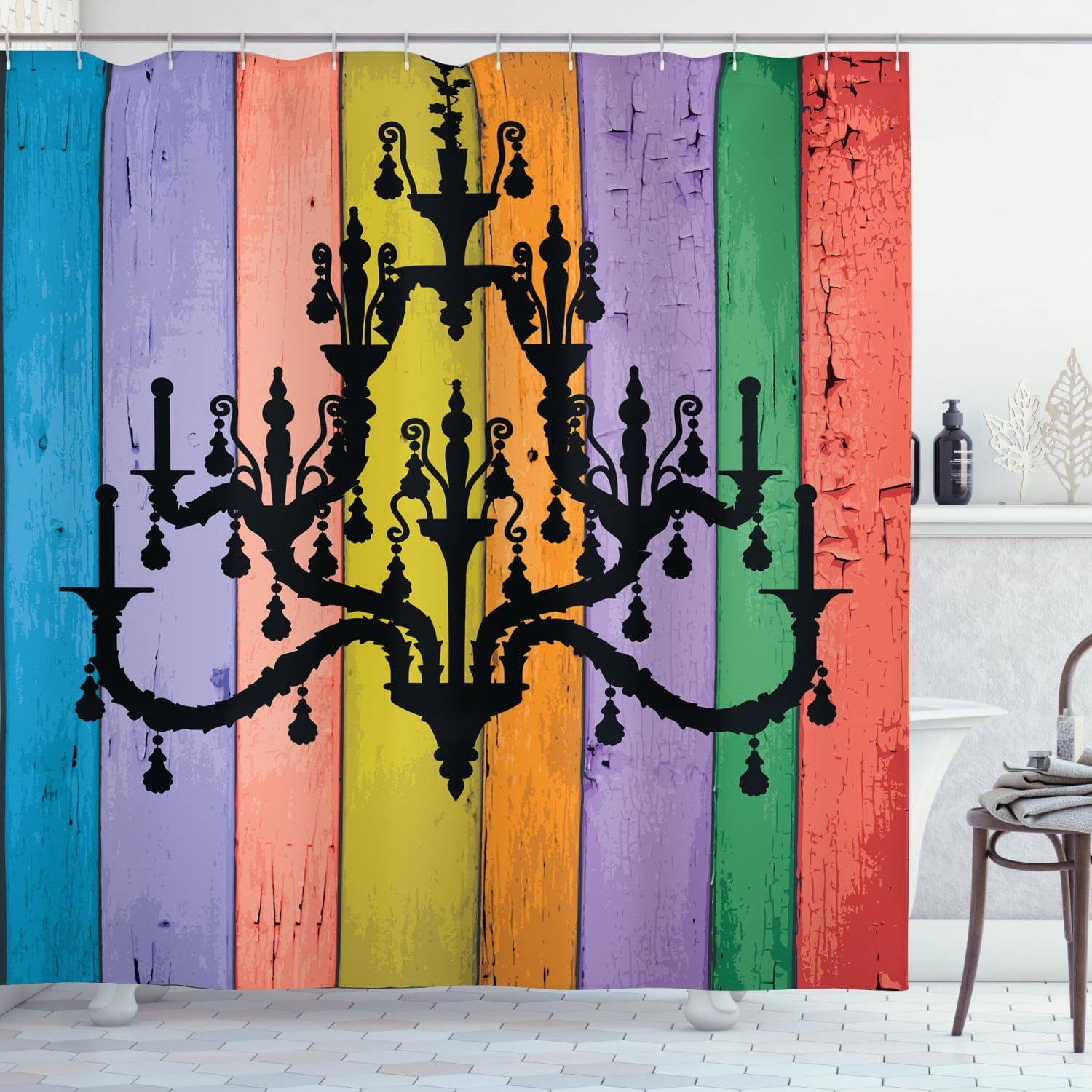 Multicolor Fabric Shower Curtain with Black Chandelier Design