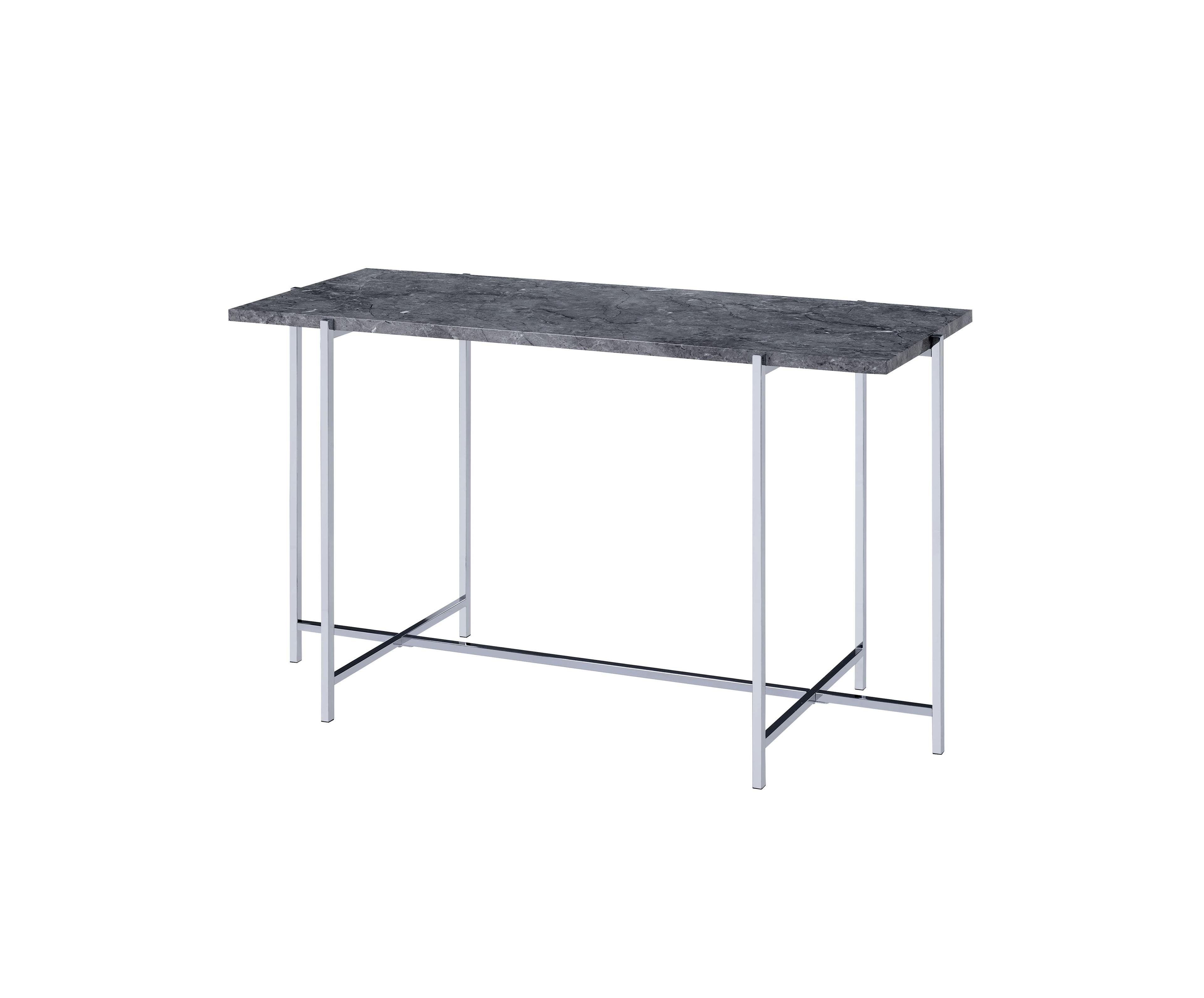 Miekor Furniture Adelae Sofa Table, Faux Marble & Chrome