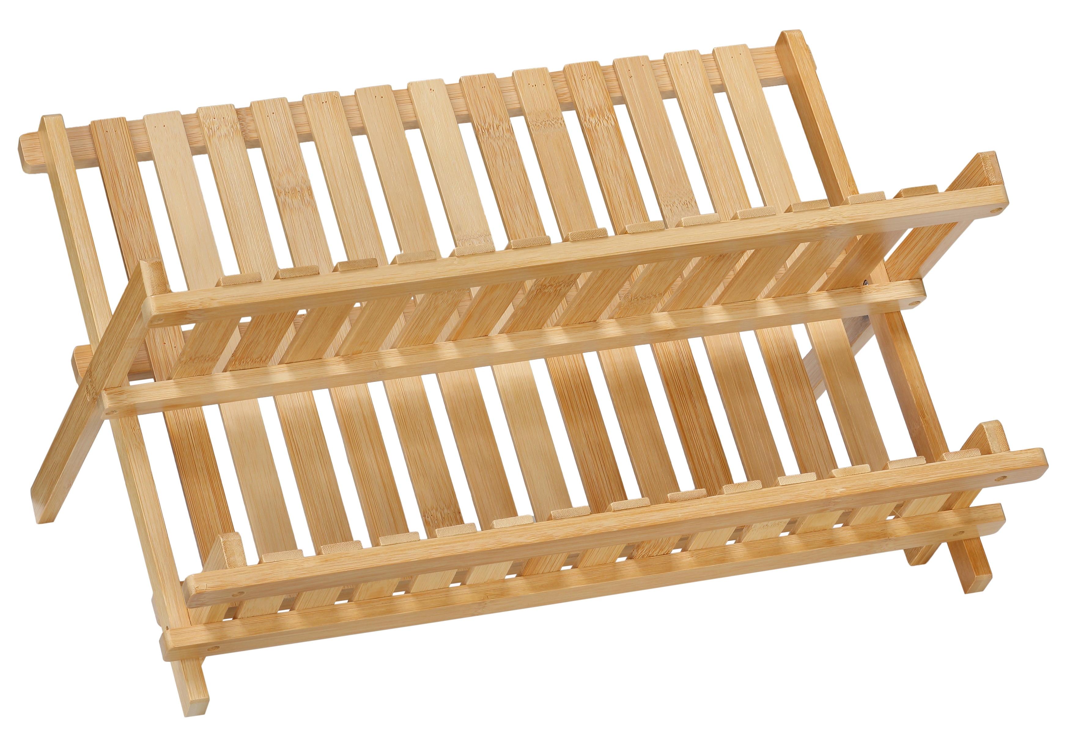 Natural Bamboo Folding Two-Tier Dish Drying Rack