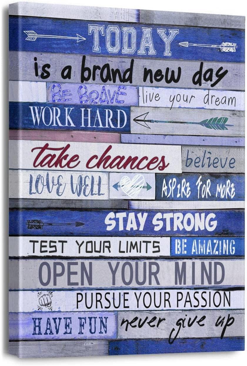 Inspirational Wall Art for Office Motivational Poster Quotes Blue Wall Decor Canvas Prints Framed Positive Affirmations Wall Decor for Room Modern Words \u200bArtwork 12x16