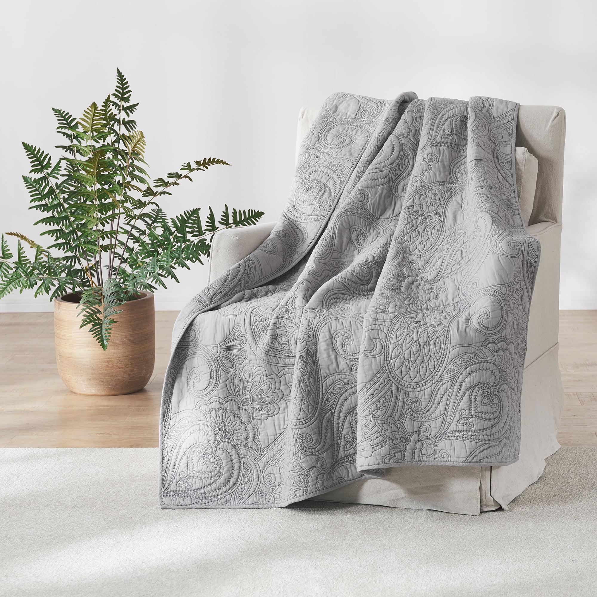 Modern Reversible Cotton Quilted Throw 50"x60" - Grey Paisley