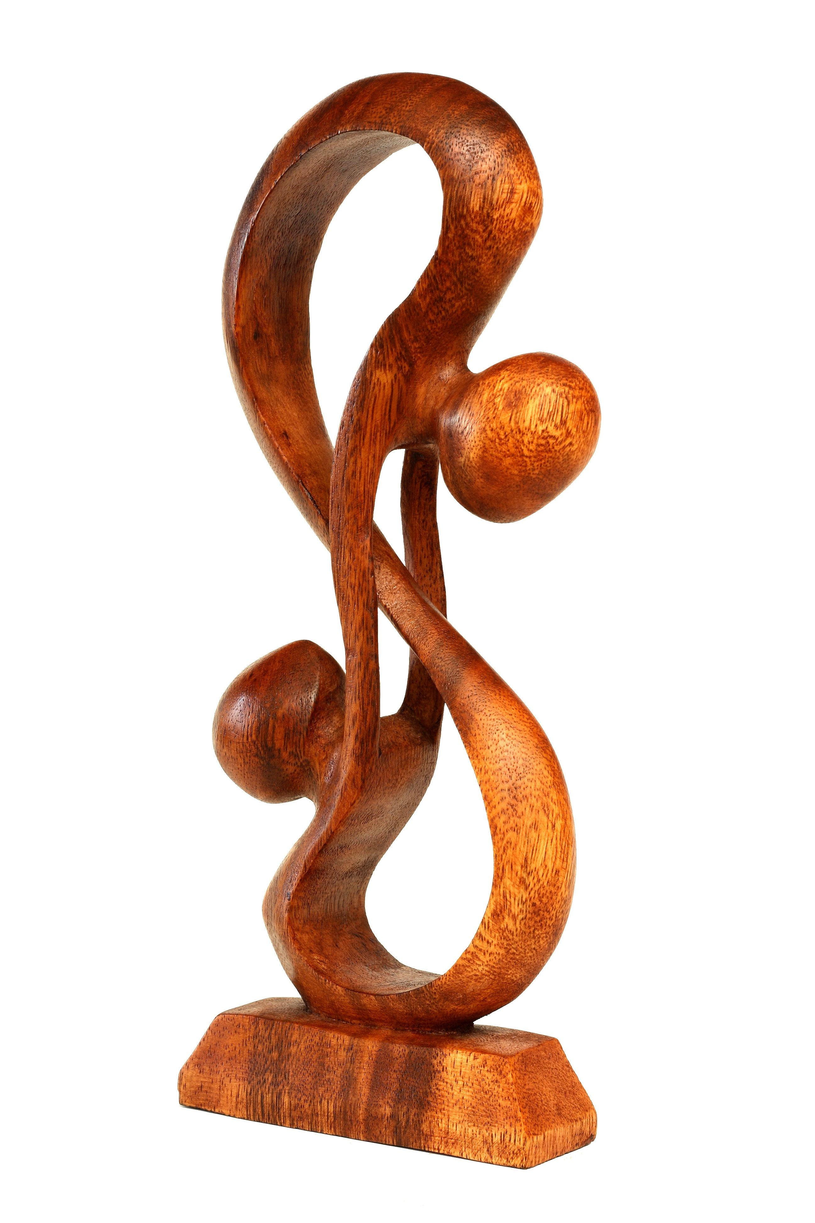 12" Hand Carved Suar Wood Abstract Couple Sculpture