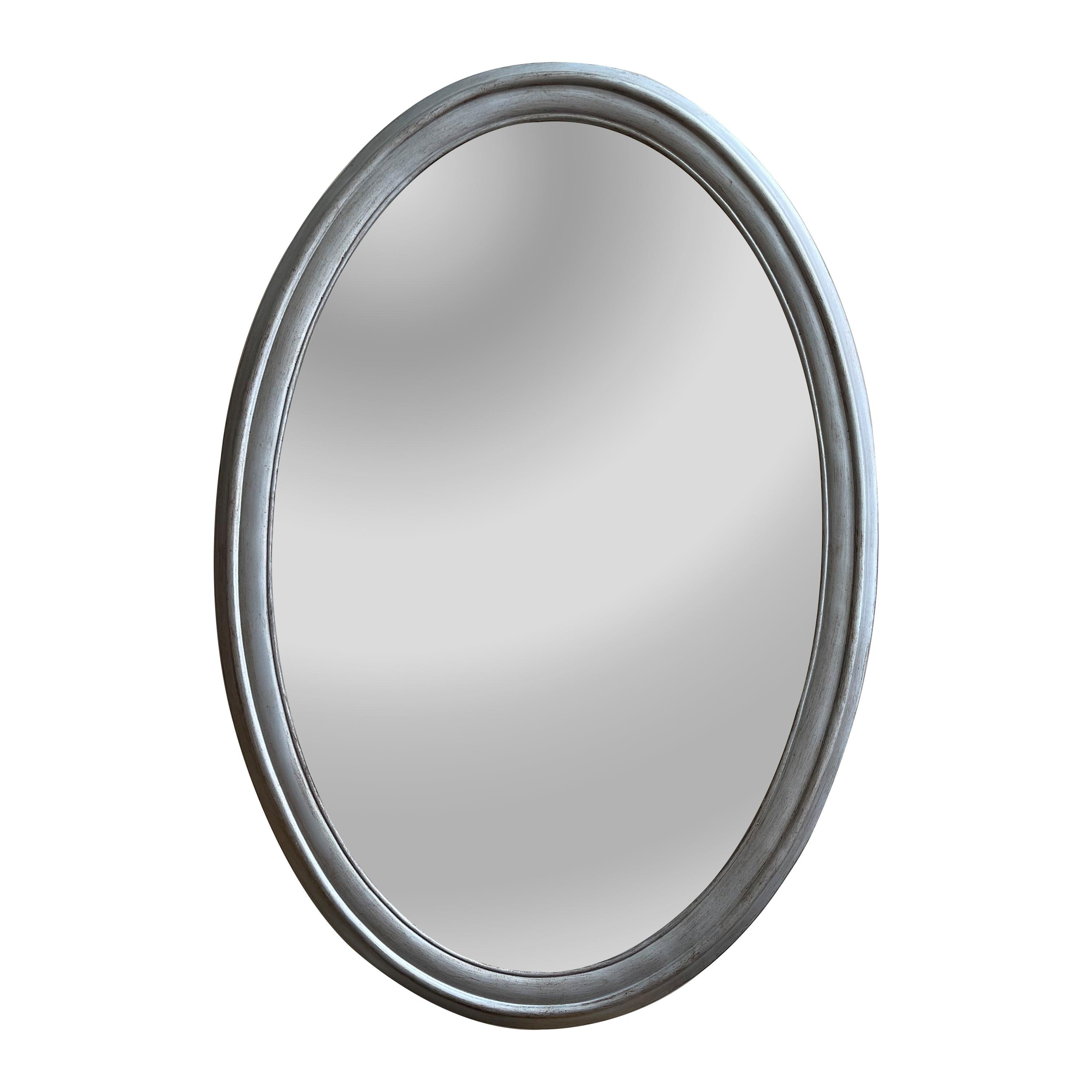 Elegant Silver Finish Oval Vanity Wall Mirror 34" Tall