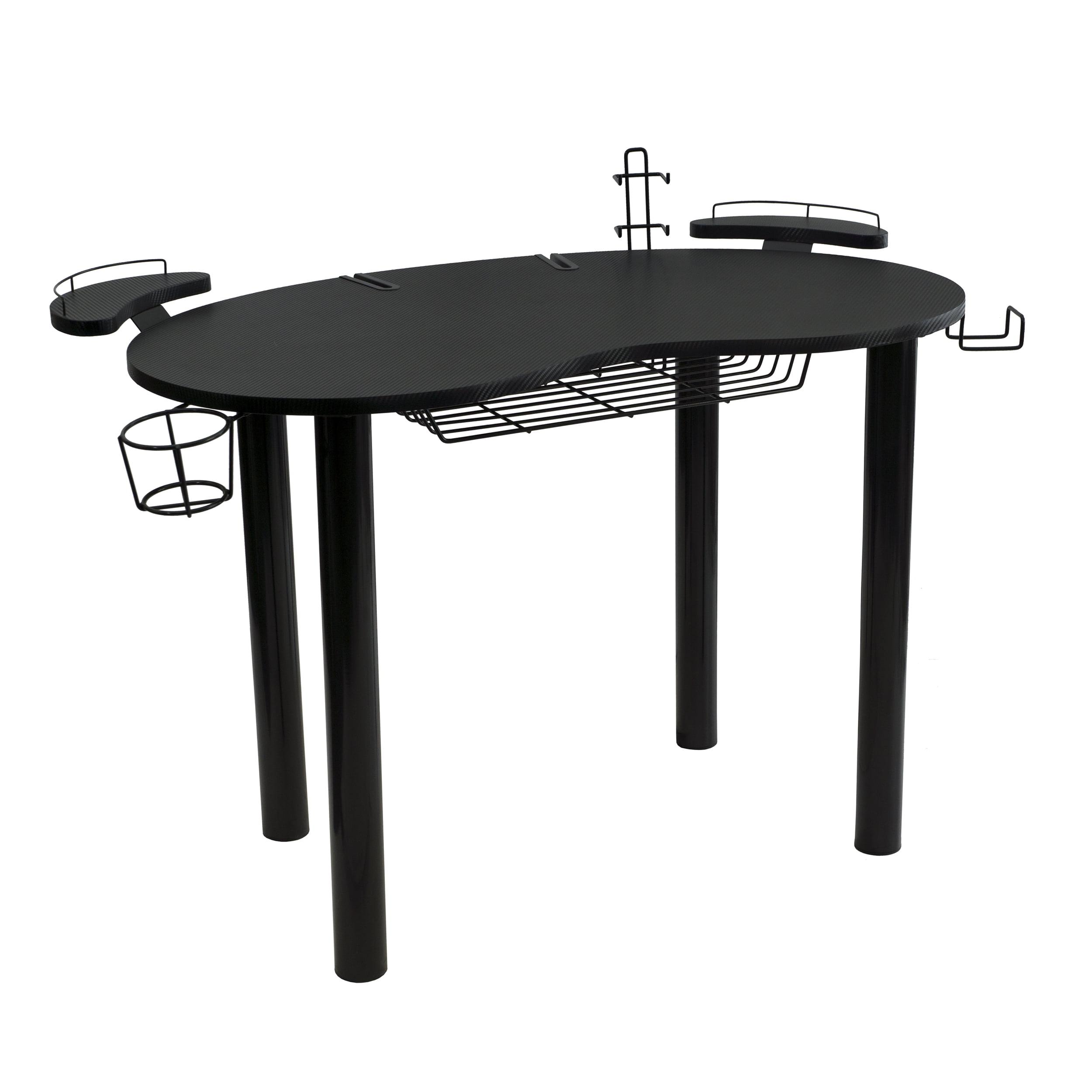 47.6'' Black Carbon-Fiber Textured Gaming Desk with Power Outlet and Cup Holder