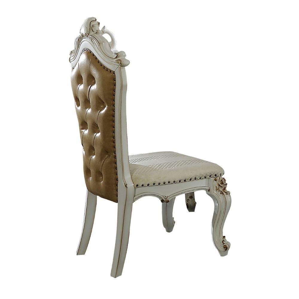 Elegant Beige Faux Leather Upholstered Side Chair with Queen Anne Legs