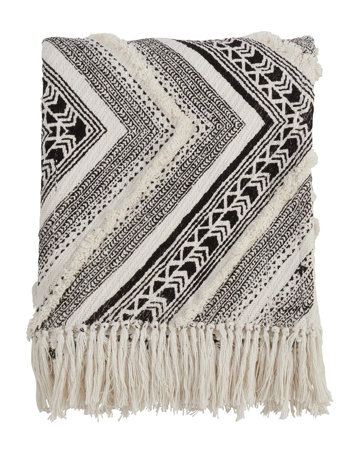 Black Cotton Embellished Diamond Throw Blanket, 50 x 60 in