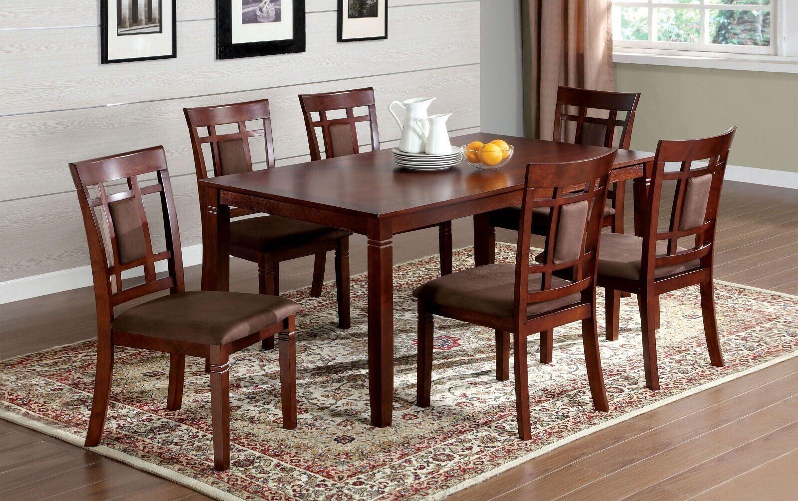 Transitional Dark Cherry 7-Piece Dining Set with Microfiber Seats