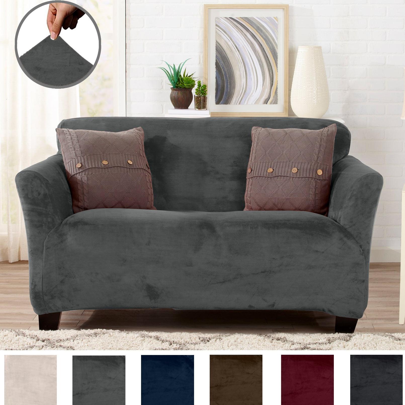 Wild Dove Grey Velvet Plush Stretch Loveseat Slipcover