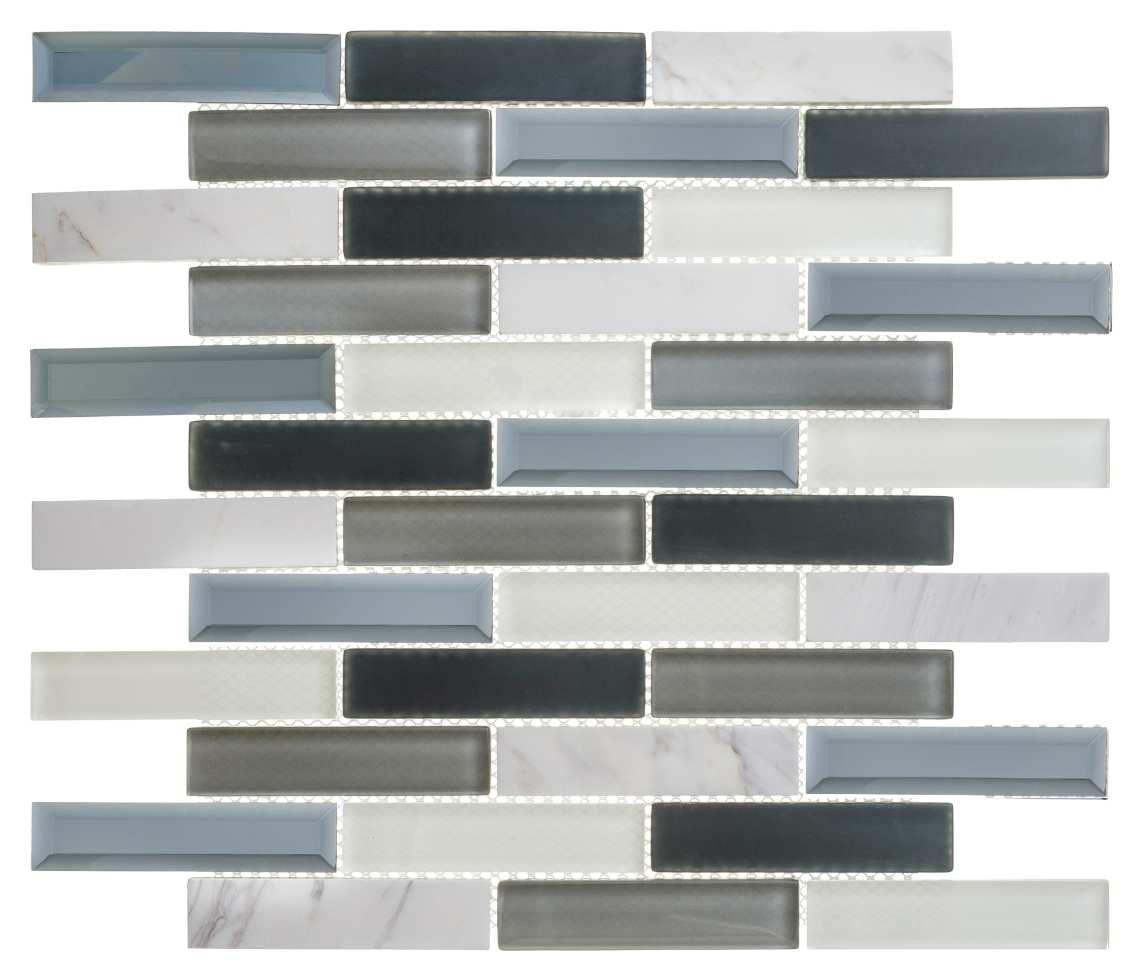 Mergo 1" x 3" Beveled Marble Brick Joint Mosaic Kitchen Backsplash, Bathroom, Shower, Pool, Wall and Floor Tile