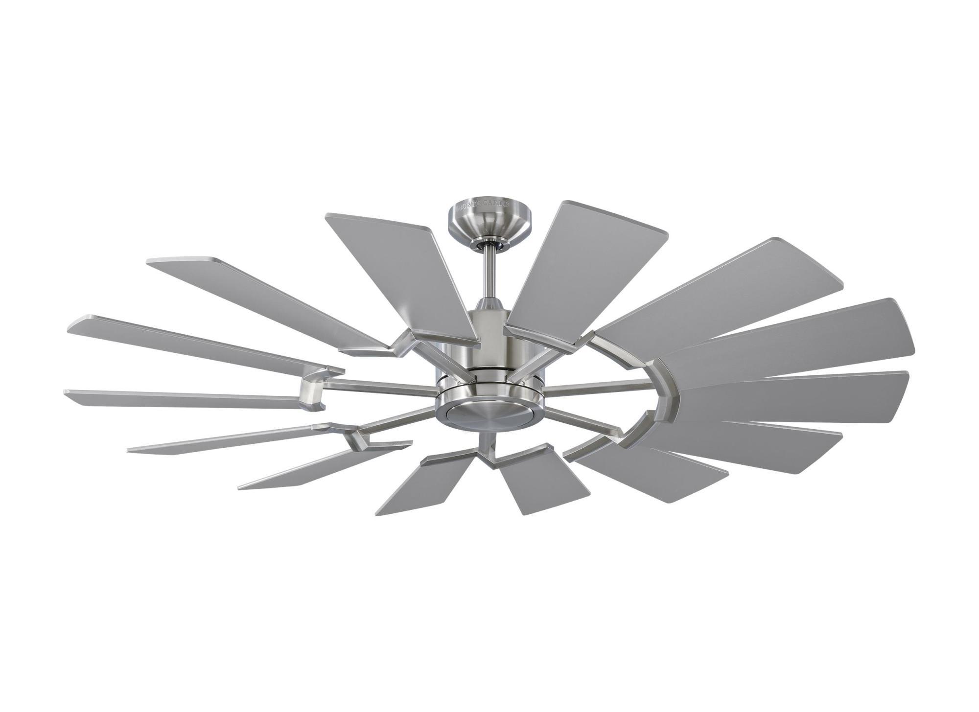 Prairie II 52" Brushed Steel Windmill-Inspired Ceiling Fan with LED Light