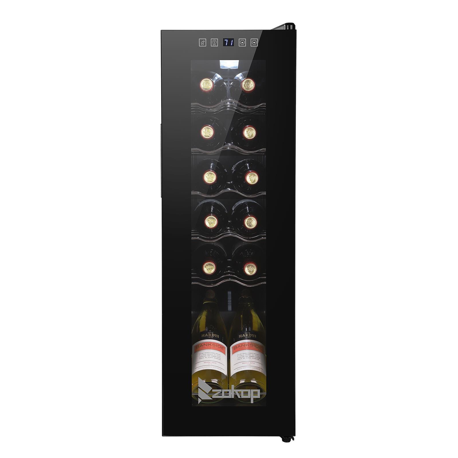 ZOKOP 1.2cu.ft/34l Electronic Wine Cabinet Cold Rolled Sheet Transparent Glass Door / 12Bottle With Display Black