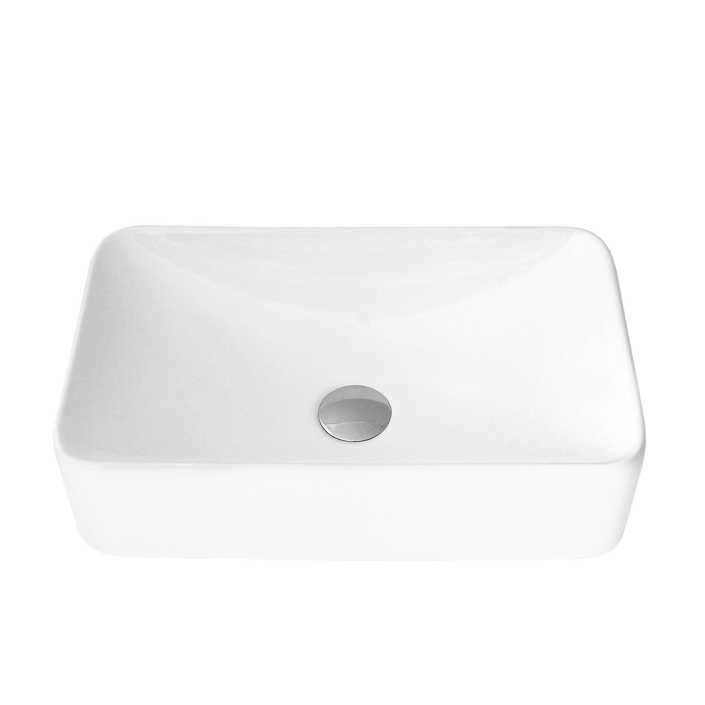 Elegant 19" White Ceramic Rectangular Vessel Bathroom Sink