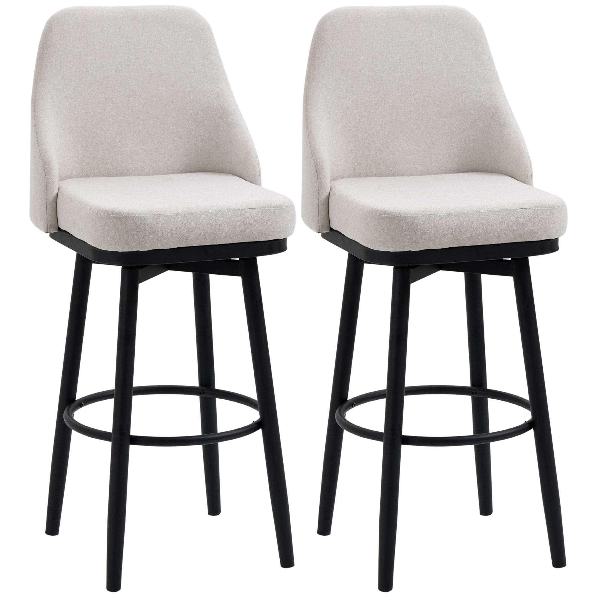 Cream White Swivel Barstools with Steel Legs and Footrest - Set of 2