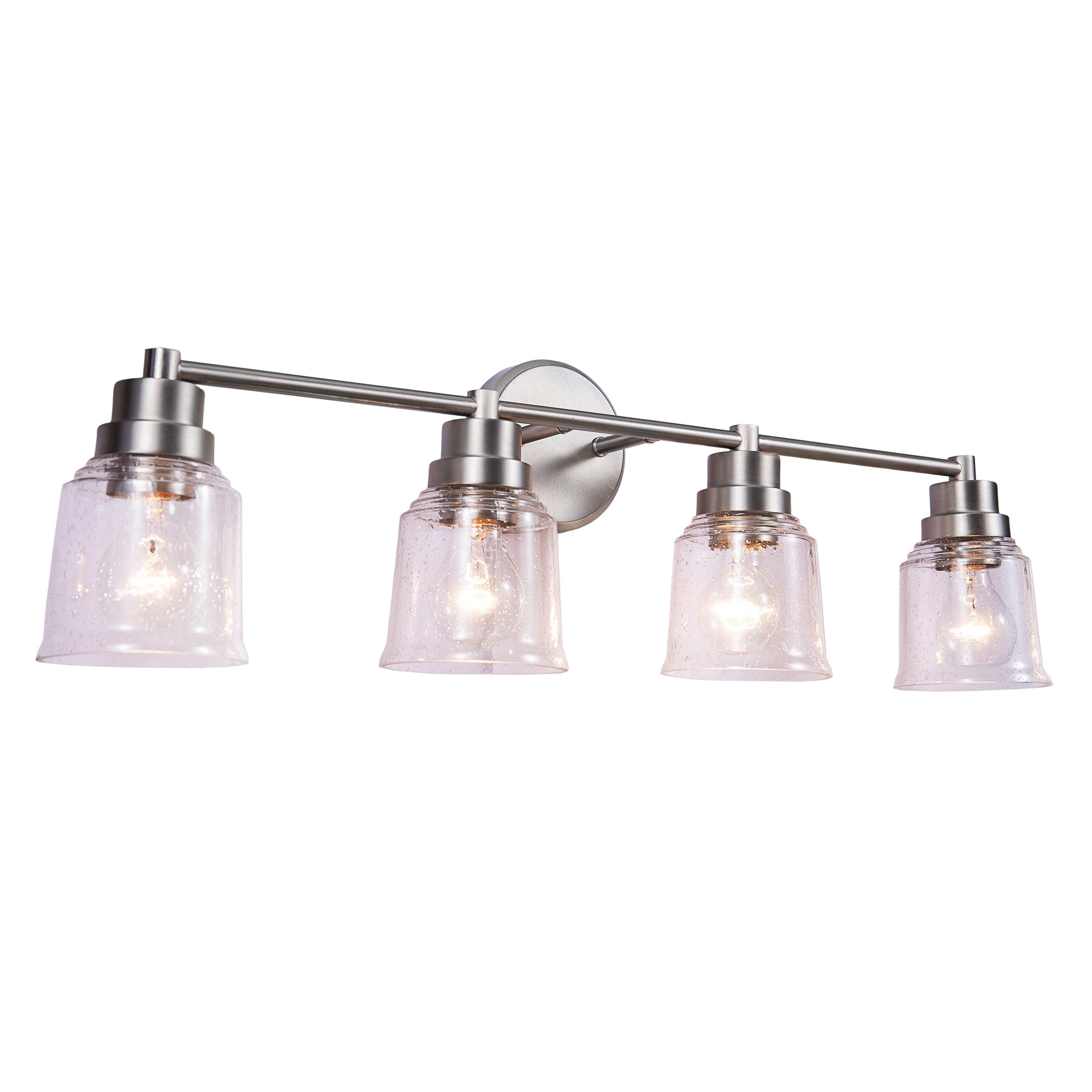 Brushed Nickel 4-Light Vanity Fixture with Clear Seeded Glass Shades