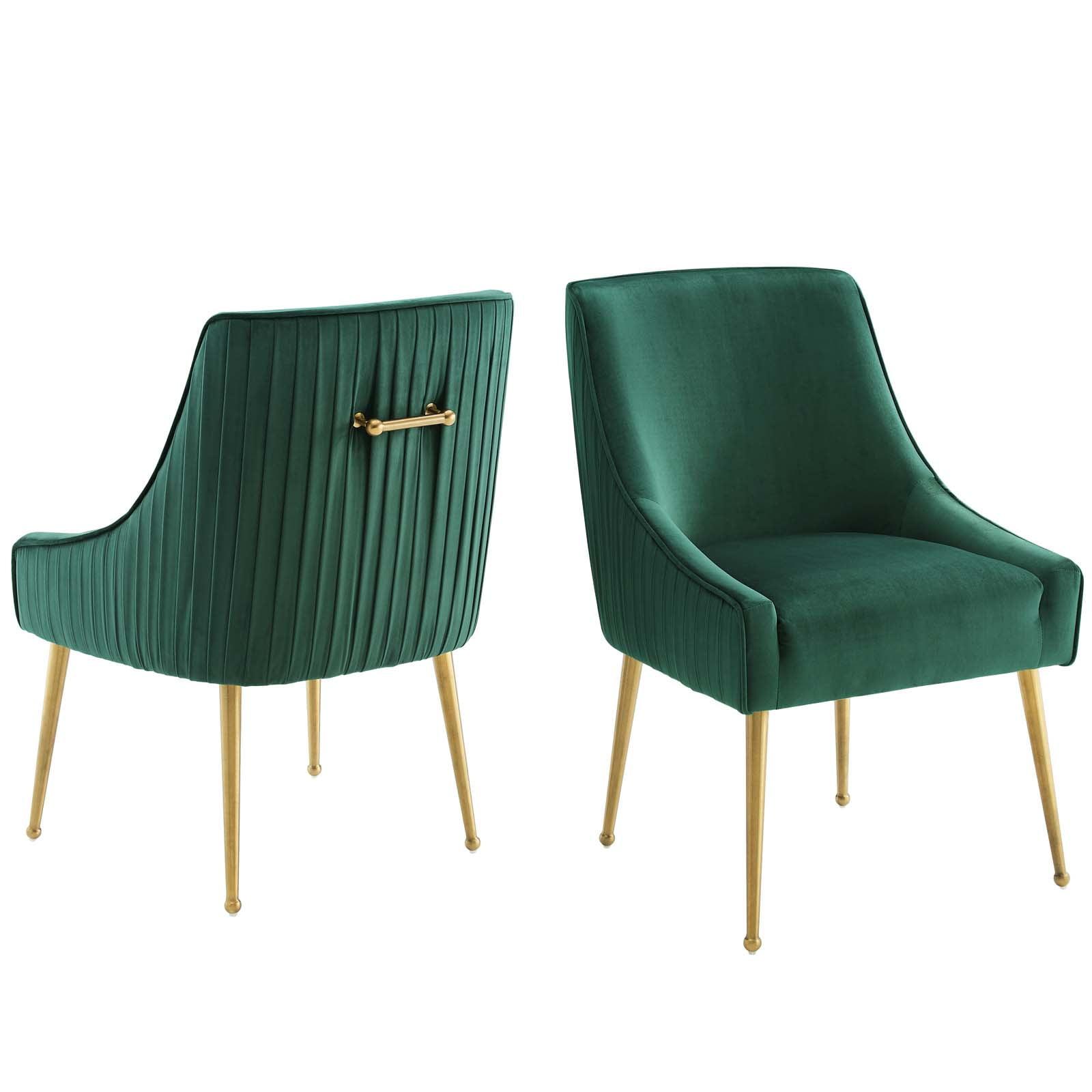 Elegance Green Velvet Upholstered Dining Chair Set with Metal Accents
