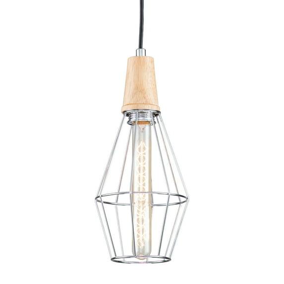 Coman 6"W Silver + Nature Wood Finish Dimmable & Adjustable Height Pendant Light Include T Bulb
