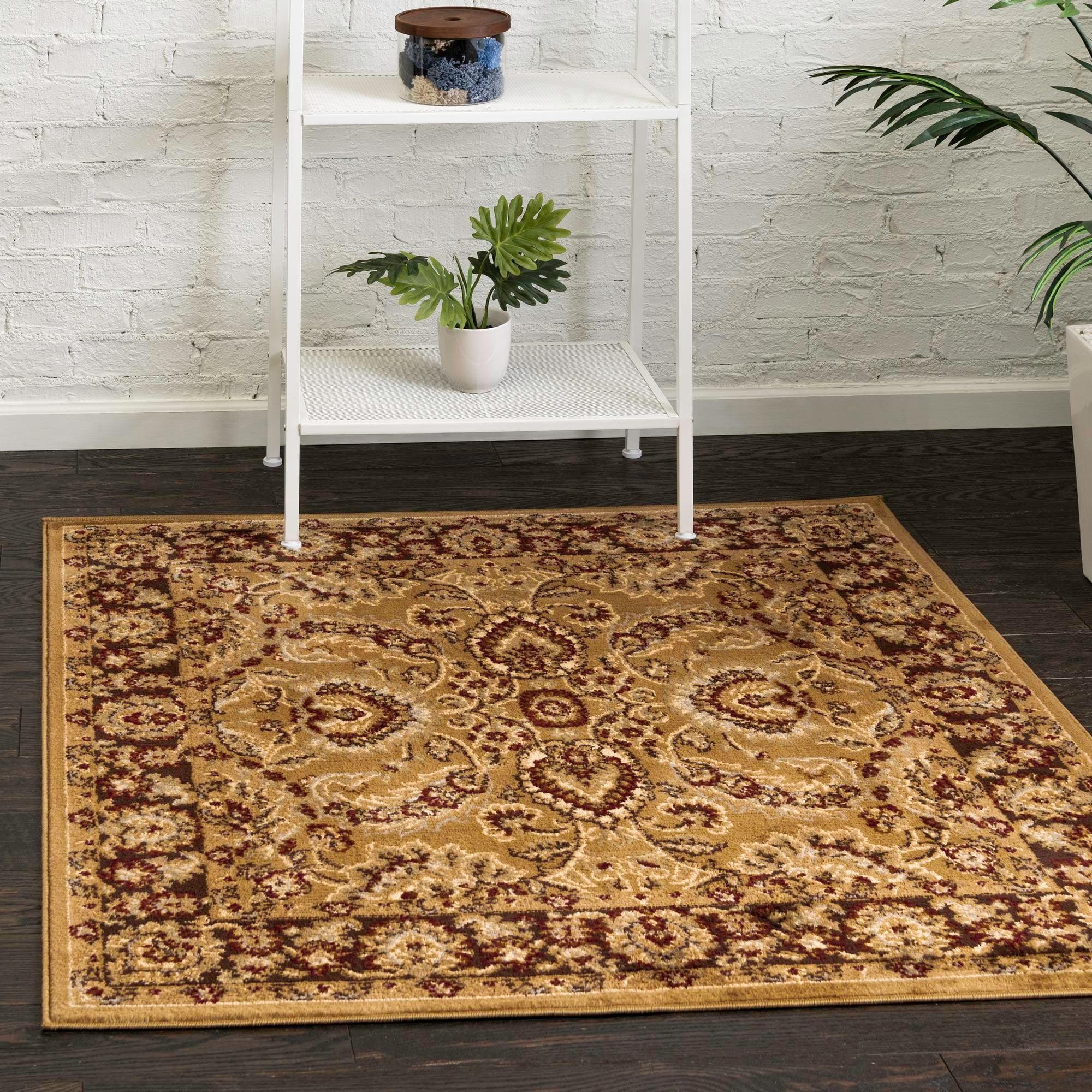 Aditi Collection 4' Square Tan Synthetic Rug