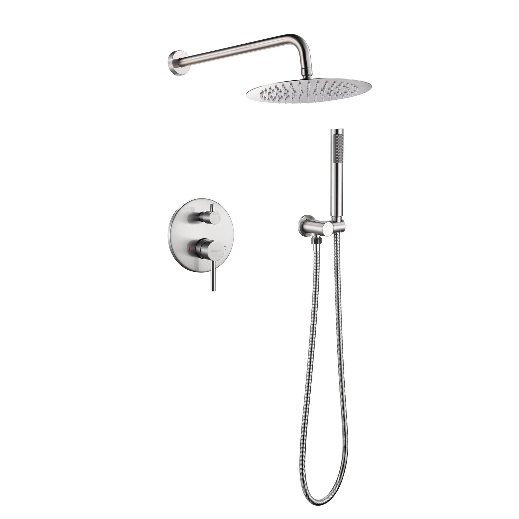 Brushed Nickel Dual Shower Head with Handheld and Rain Settings