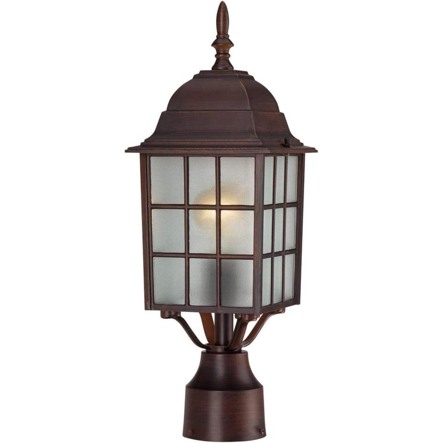 Transitional Rustic Bronze Outdoor Post Lantern with Frosted Glass