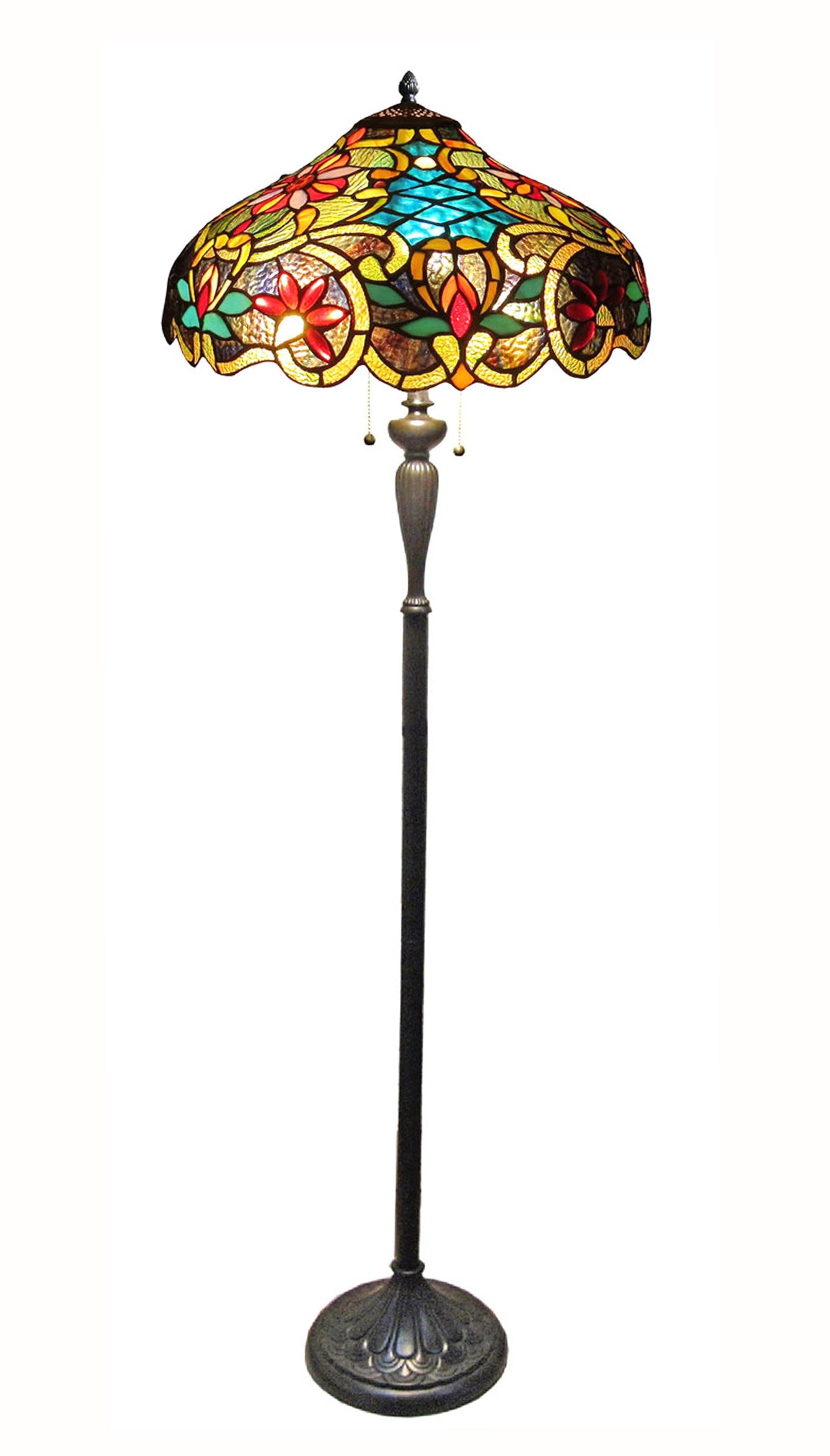 Leslie Victorian 60" Bronze Floor Lamp with Stained Glass Shade