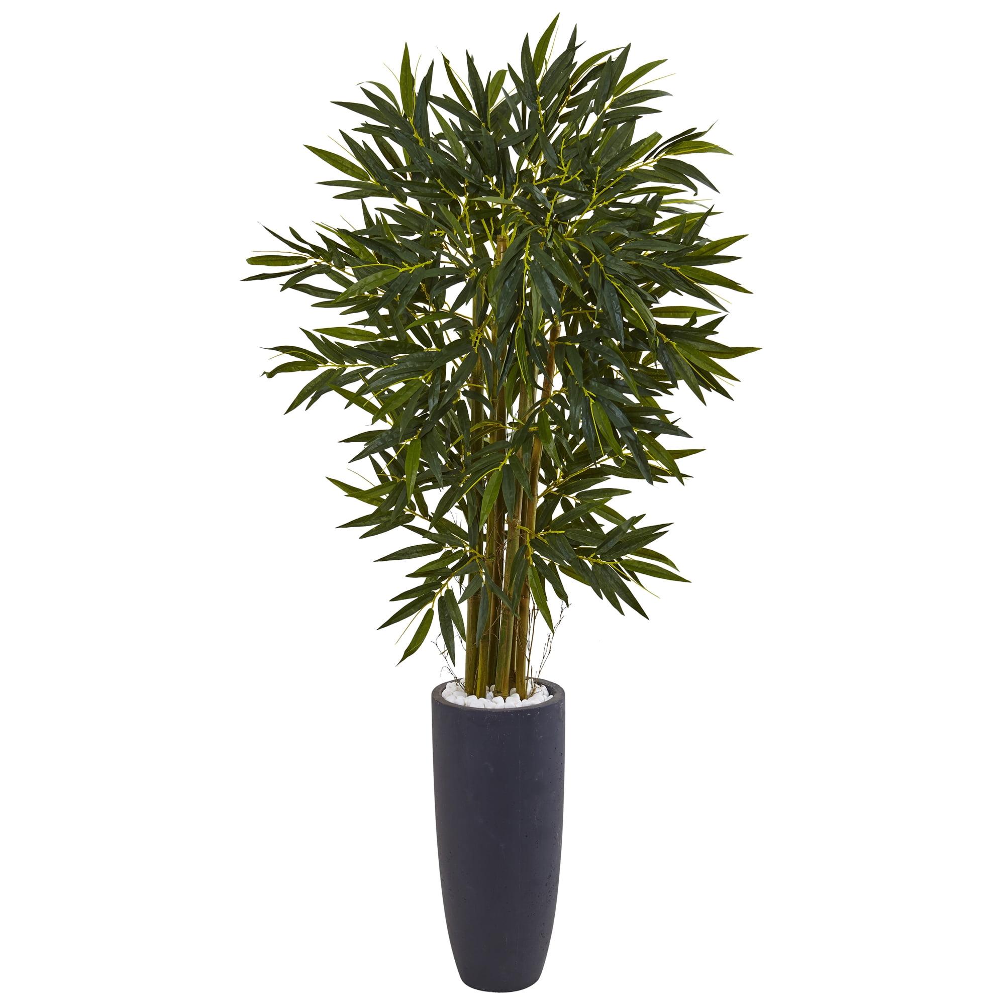 Nearly Natural 78" Green Bamboo Tree in Gray Planter