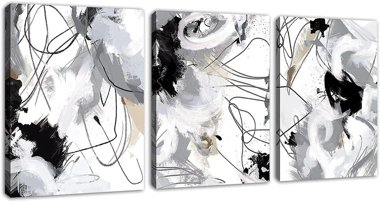 Abstract Canvas Wall Art for Bedroom Bathroom Living Room Wall Decor Black White Grey Modern Abstract Canvas Pictures Abstract Prints Artwork Home Office Wall Decoration 12" x 16" x 3 Pieces