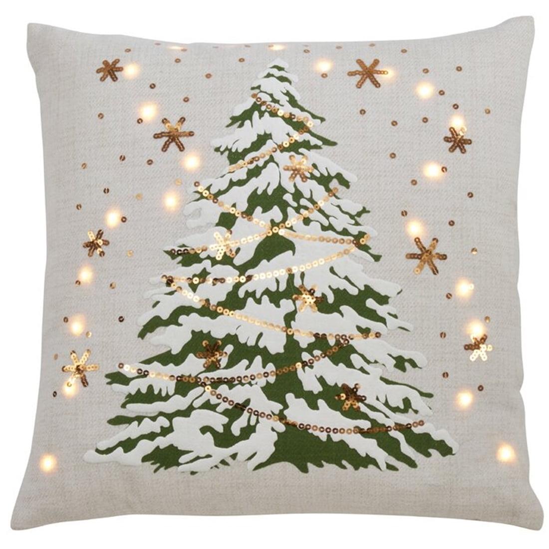 Saro Lifestyle Christmas Tree Pillow with LED Lights Decorative Pillow Cover