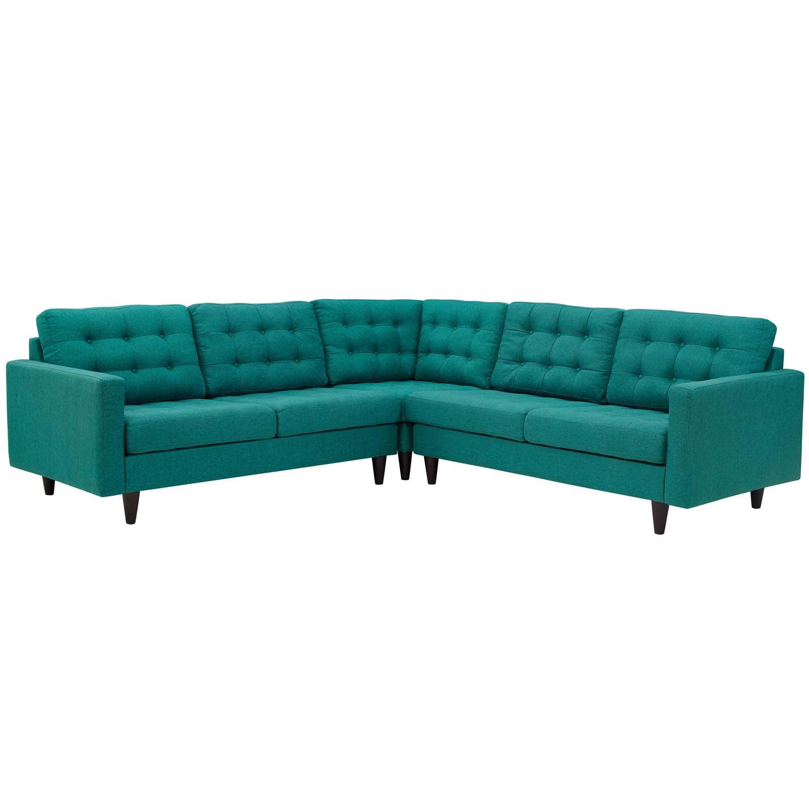 Modway Empress Upholstered Fabric Corner Sectional Sofa in Teal Blue