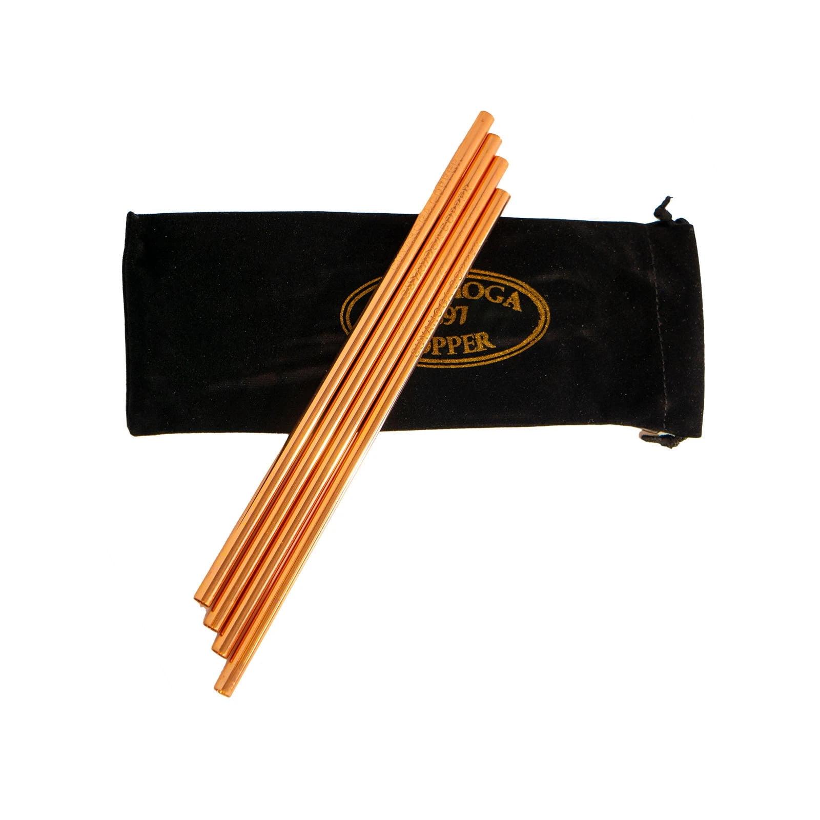 Set of 4 Engraved Pure Copper Drinking Straws with Velvet Bag