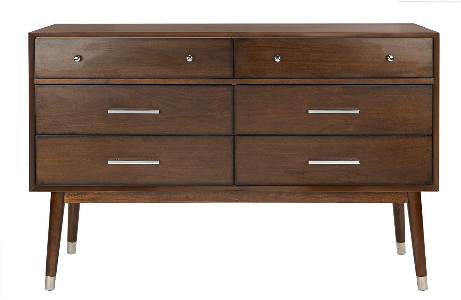 Safavieh Couture Home Collection Madden Retro 6-Drawer Dresser, Silver/Walnut