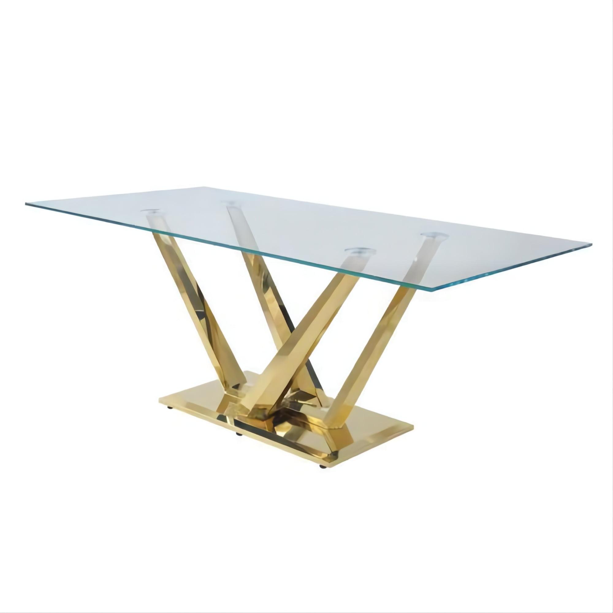 Contemporary Rectangular Clear Glass and Gold Dining Table