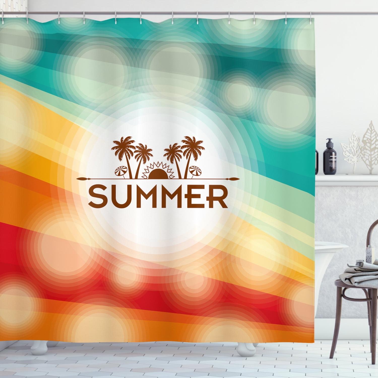 Tropical Summer Palm Tree Fabric Shower Curtain with Hooks