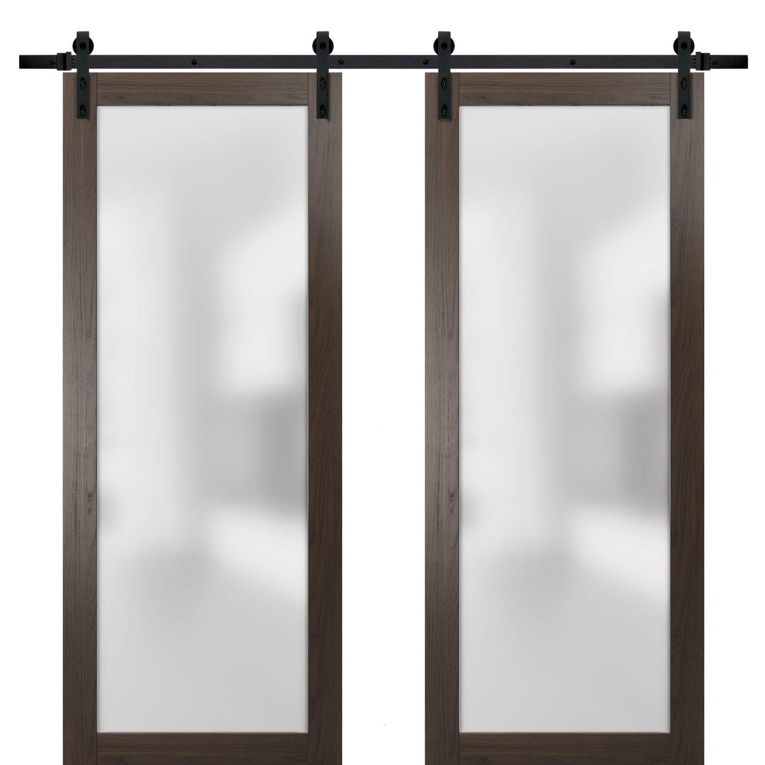 Modern Black Frosted Glass Double Barn Door Kit 72 x 80