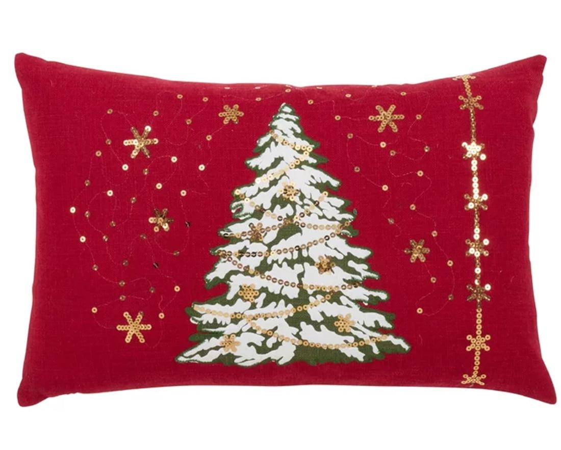 13 x 20 in. LED Lights Christmas Tree Pillow Cover, Red