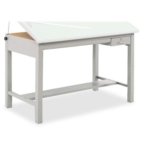 Adjustable Gray Precision Drafting Table Base with Dual Drawers