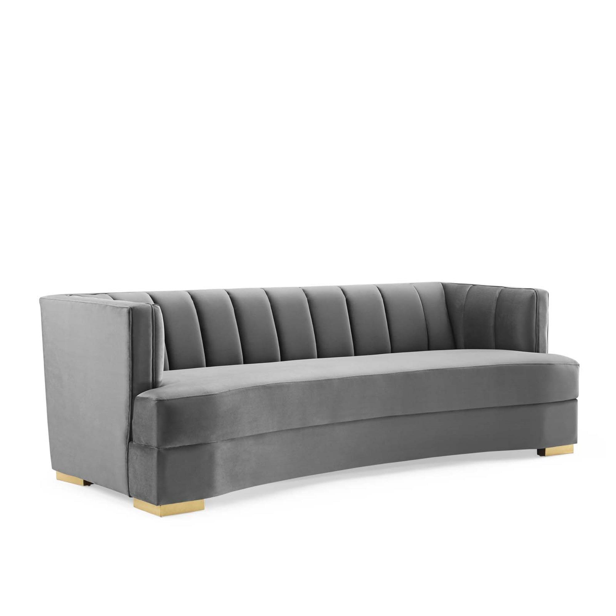 Glam Deco Elegance Gray Velvet Channel Tufted Sofa