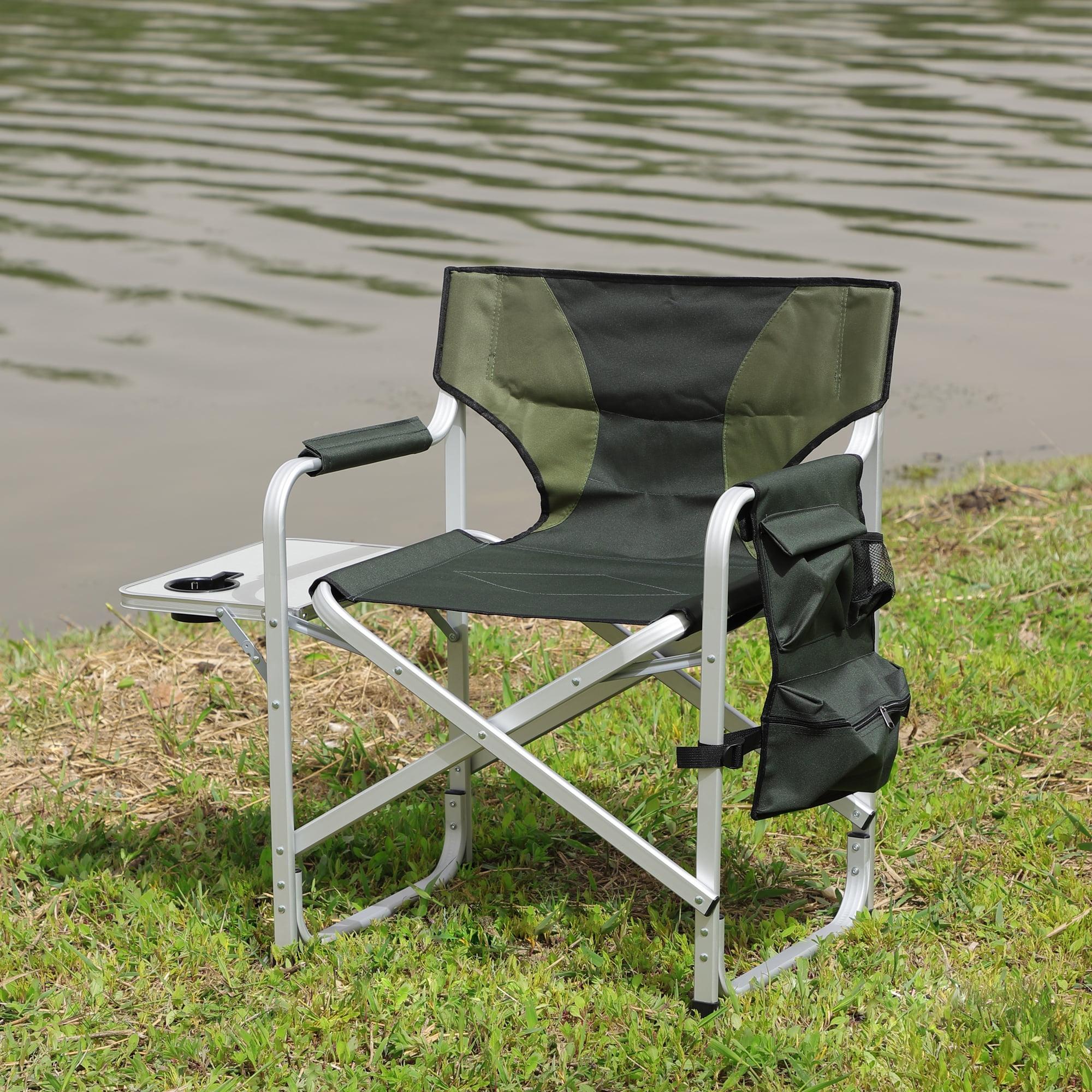 1-Piece Padded Folding Outdoor Chair With Side Table And Storage Pockets,Lightweight Oversized Directors Chair