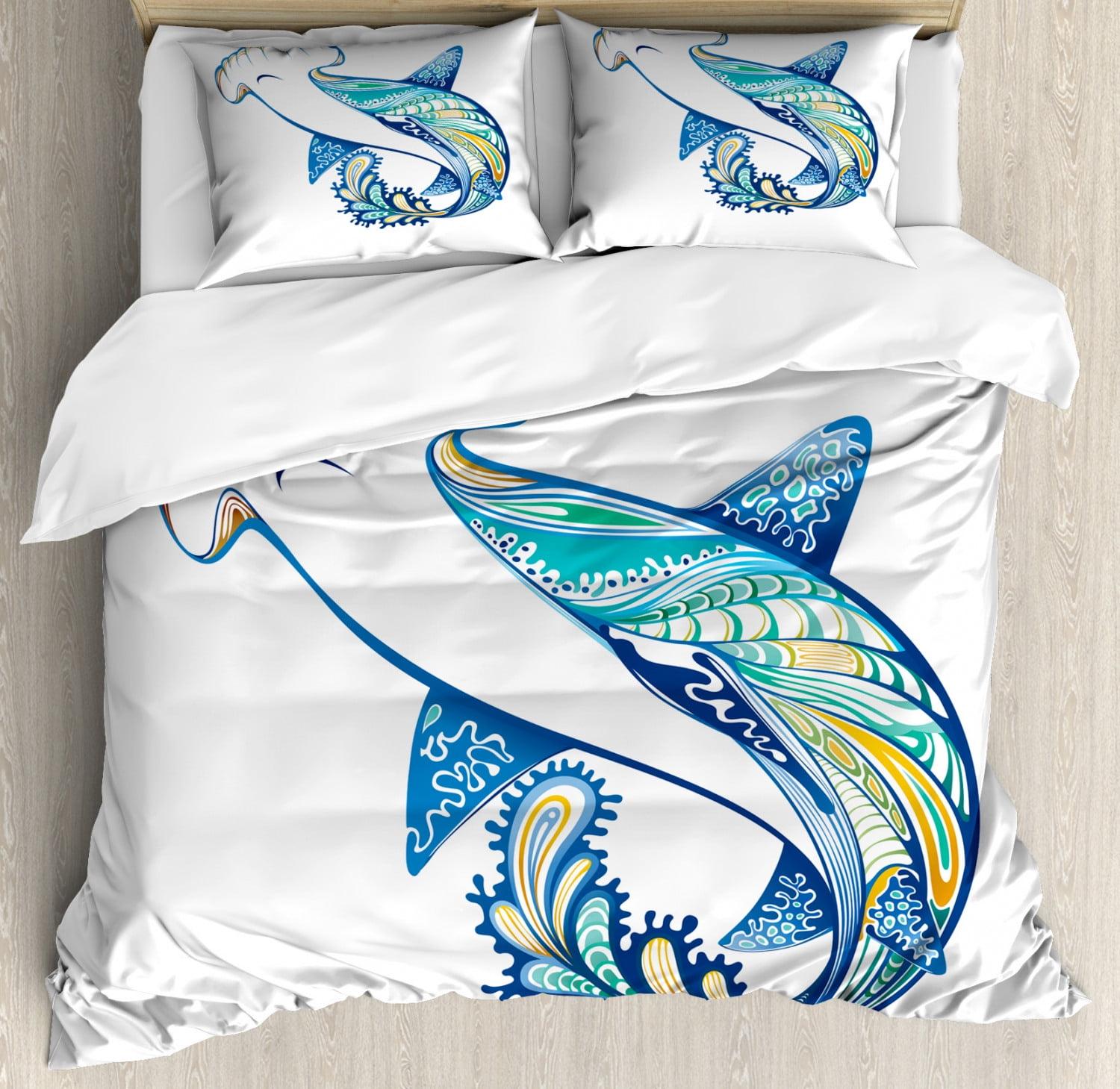 Queen Blue Aqua Hammerhead Shark Duvet Cover Set