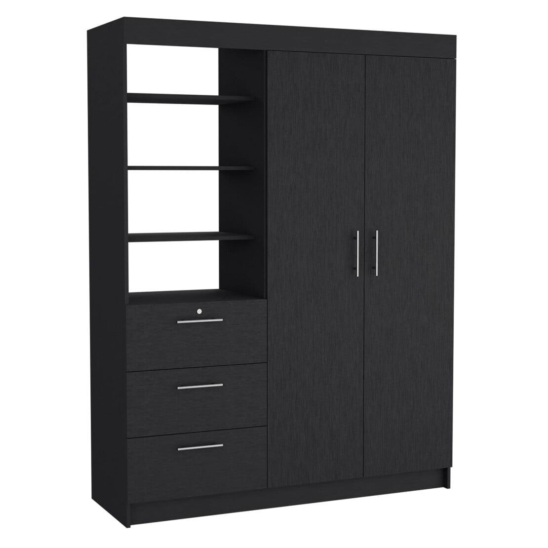 Laurel Black 3-Tier Shelf and Drawers Armoire