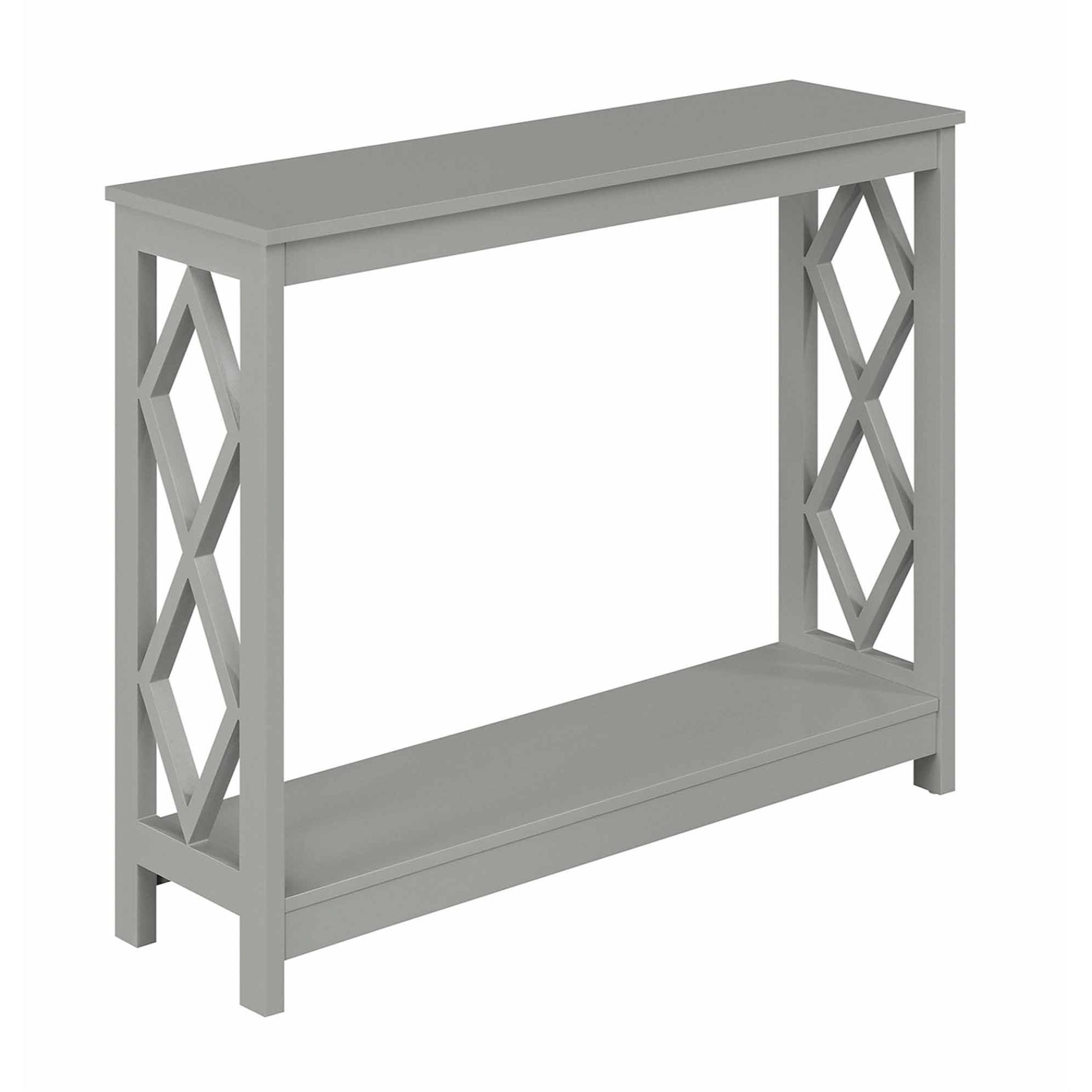 Diamond Cut Gray Console Table with Dual Storage Shelves