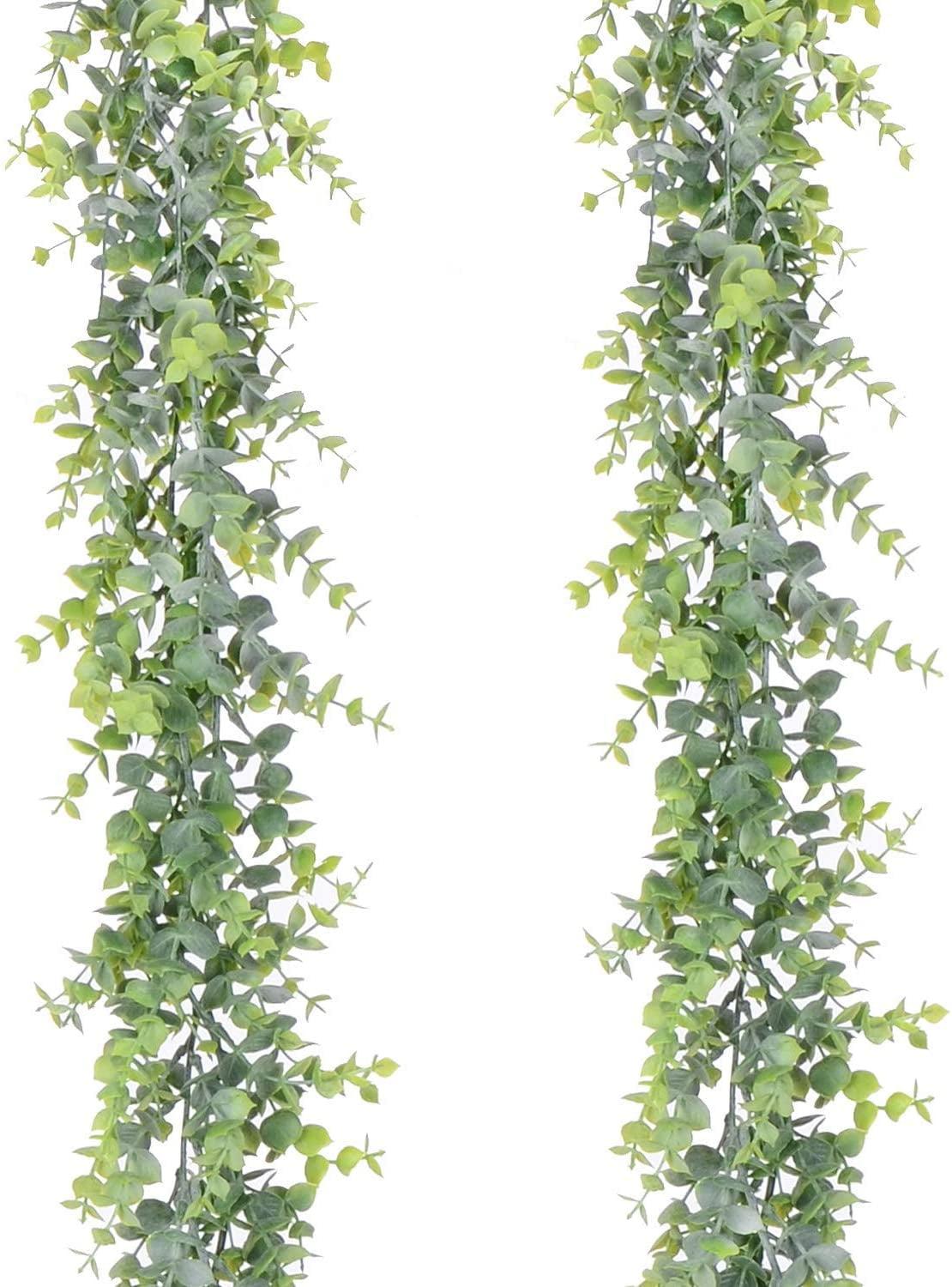 NOGIS 2 Pack Artificial Eucalyptus Garland Fake Vines Faux Eucalyptus Garland Hanging Leaves Greenery 6 Feet/Strand for Wedding Backdrop Arch Wall Table Party Indoor Outdoor Festival Decor