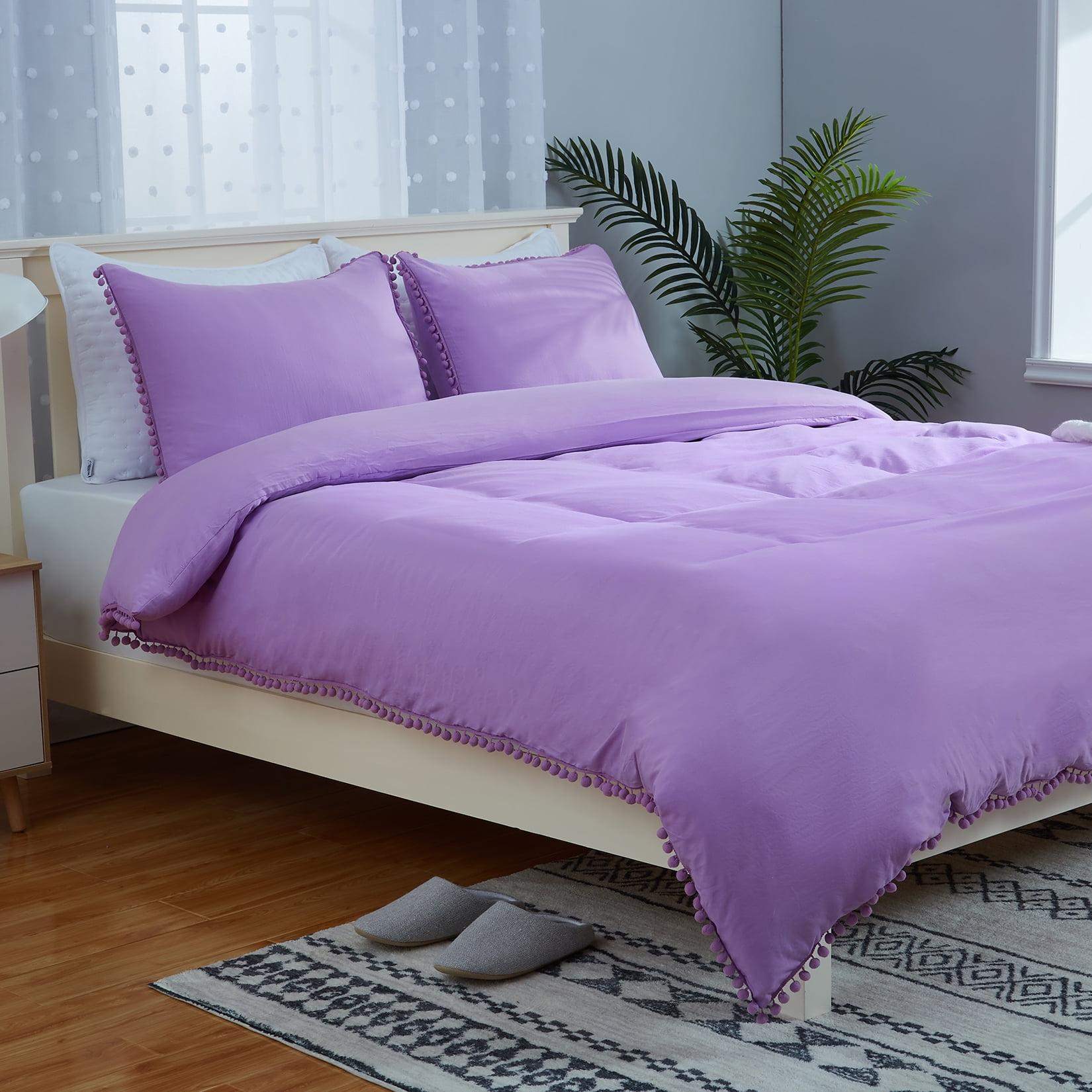 Soft Washed Microfiber Duvet Cover Set with Boho Pom Pom Fringe Zipper Closure