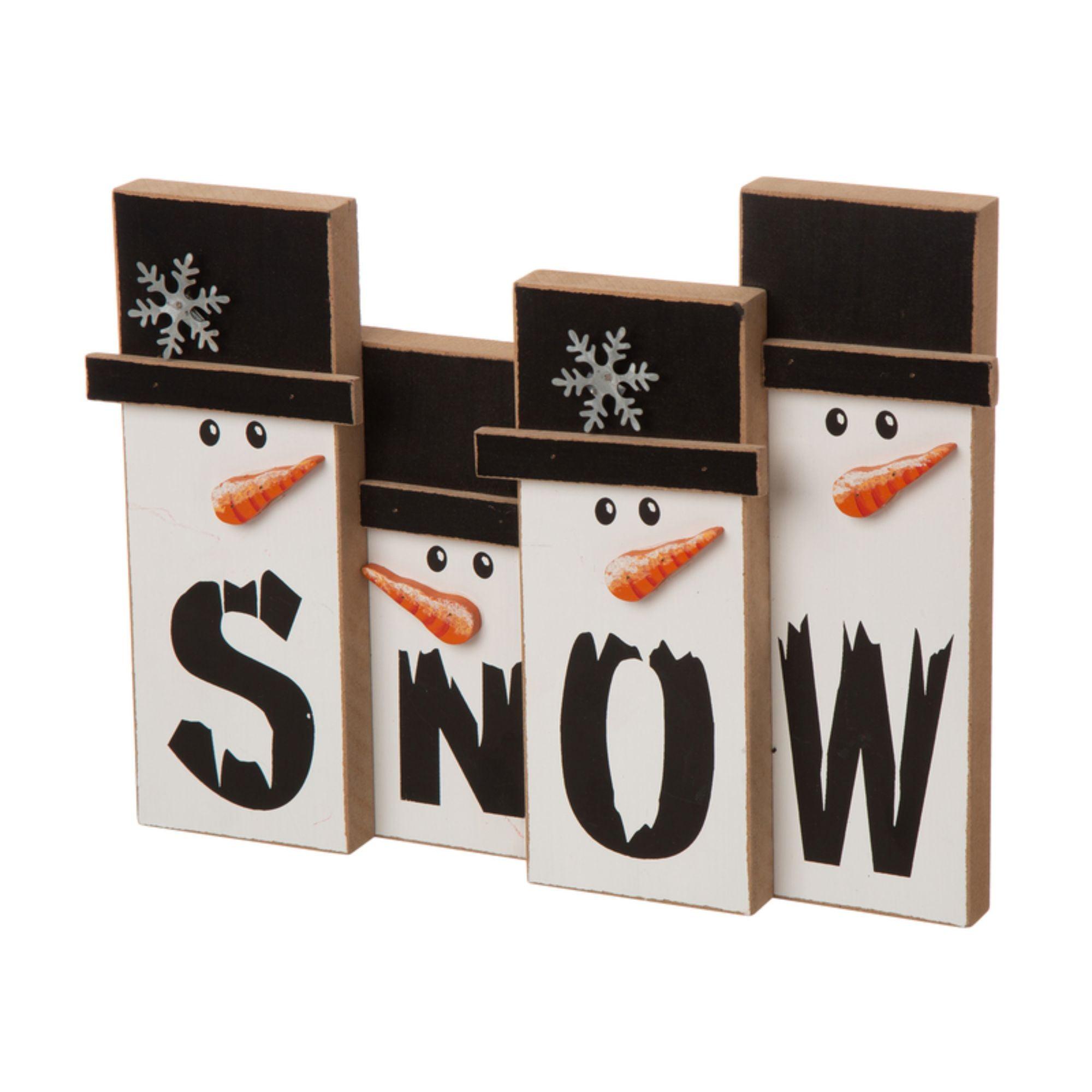 11.5" White and Black Wooden Snowman Family Table Decor