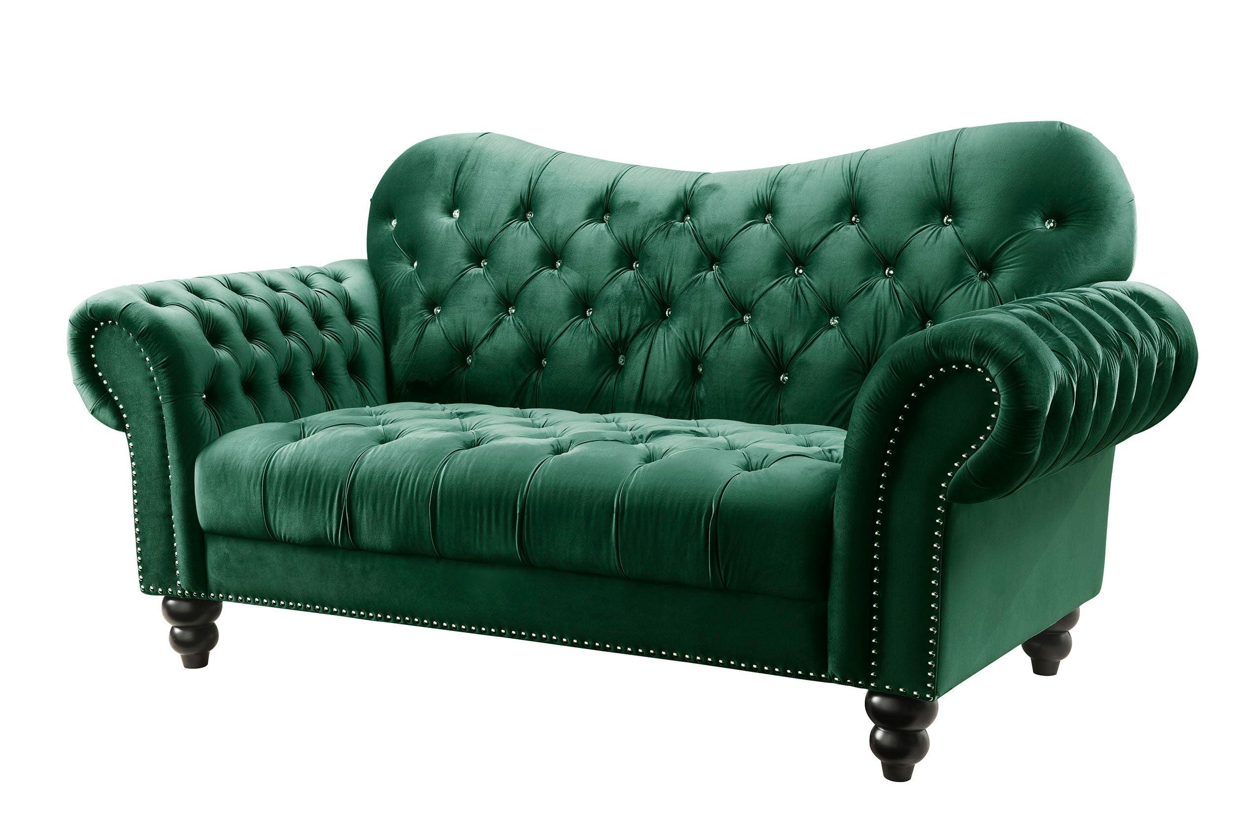 76" Iberis Sofa Green Velvet - Acme Furniture: Chesterfield Style, Deep Seat, Wood Frame