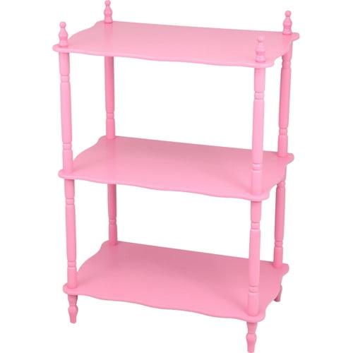 Victorian-Inspired Pink 3-Tier Wood Composite Etagere Bookcase for Kids