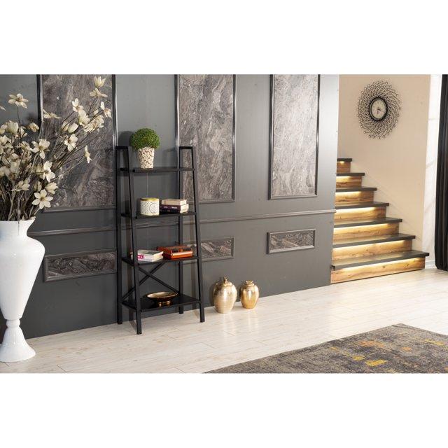 Leon 5 Tier Modern Ladder Bookshelf Organizers, Metal Frame Bookshelf for Small Spaces in Your Living Rooms, Office Furniture Bookcase, Black 949533