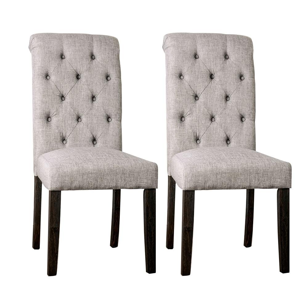 Rustic Antique Black & Light Gray Upholstered Wood Side Chair Set